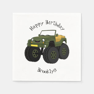 Green monster truck cartoon illustration napkin