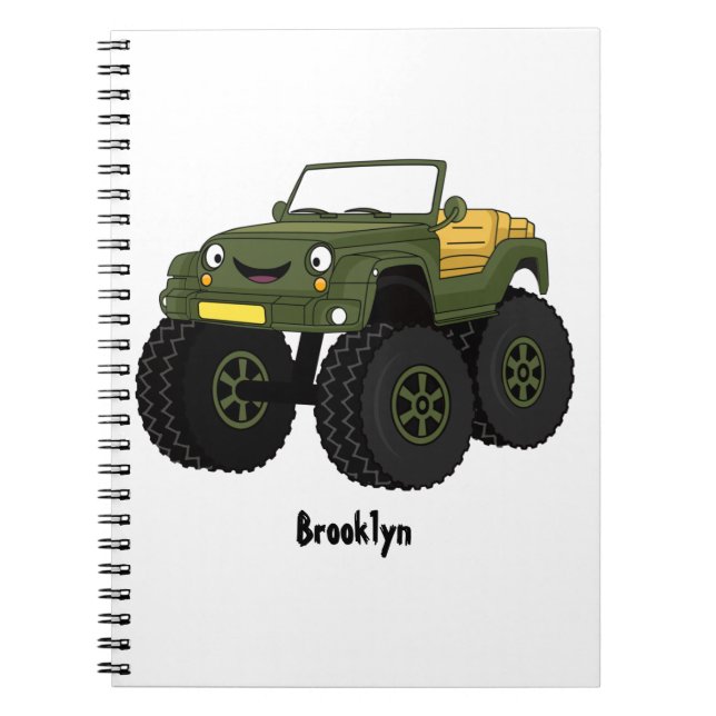 Green monster truck cartoon illustration  notebook (Front)