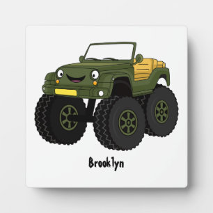 Green monster truck cartoon illustration plaque