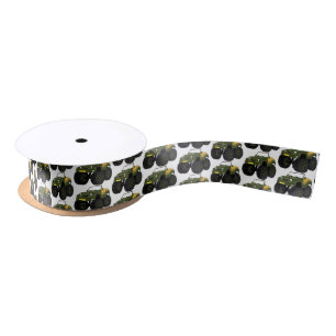 Green monster truck cartoon illustration satin ribbon