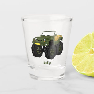 Green monster truck cartoon illustration shot glass