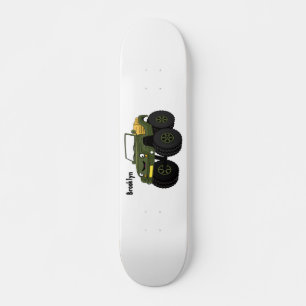 Green monster truck cartoon illustration  skateboard