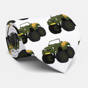 Green monster truck cartoon illustration tie