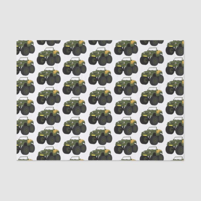 Green monster truck cartoon illustration  tissue paper (Front)