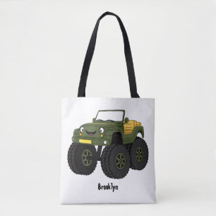 Green monster truck cartoon illustration tote bag