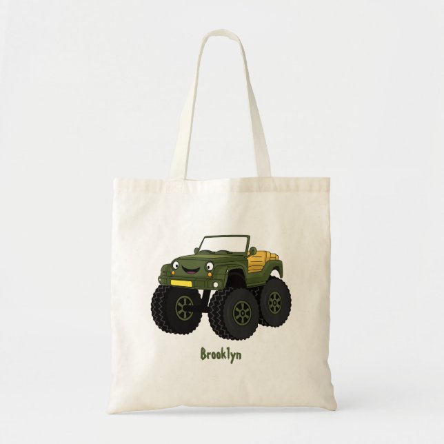 Green monster truck cartoon illustration  tote bag (Front)