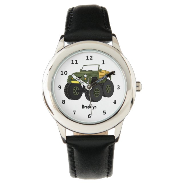 Green monster truck cartoon illustration watch (Front)