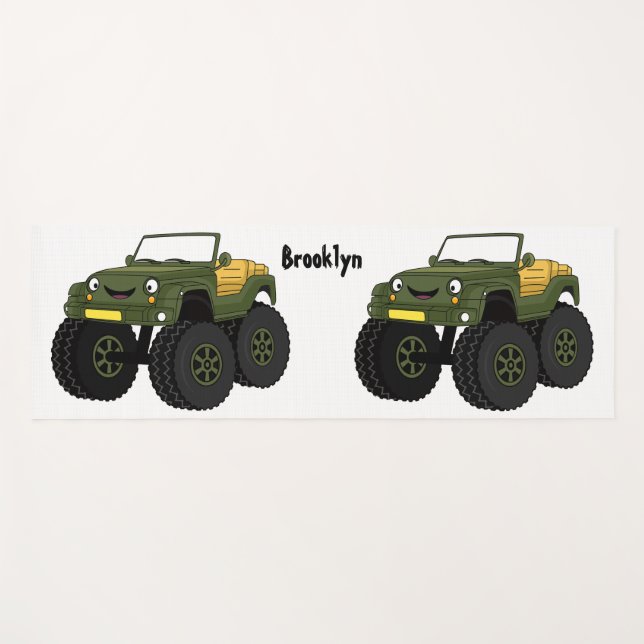Green monster truck cartoon illustration  yoga mat (Front (Horizontal))