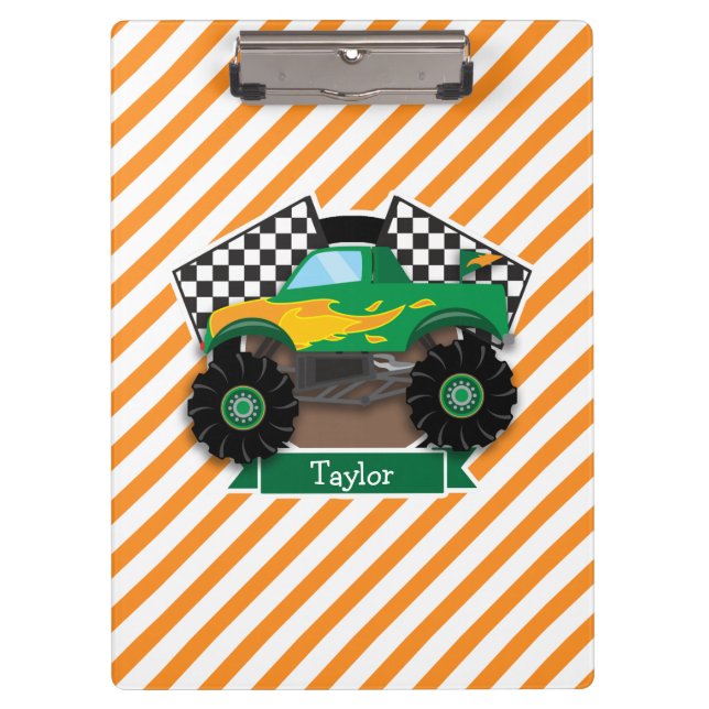 Green Monster Truck, Chequered Flag; Orange Stripe Clipboard (Front)