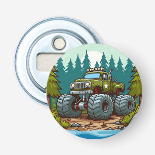 Green Monster Truck in the forest Bottle Opener