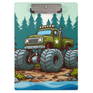 Green Monster Truck in the forest Clipboard