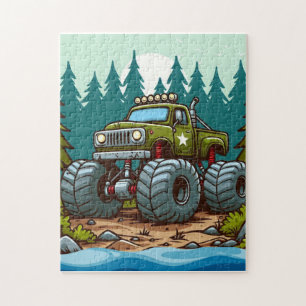 Green Monster Truck in the forest Jigsaw Puzzle
