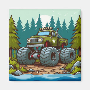 Green Monster Truck in the forest Magnet