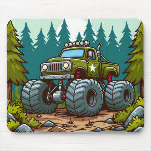 Green Monster Truck in the forest Mouse Mat