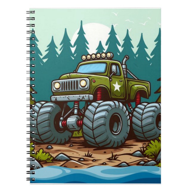 Green Monster Truck in the forest Notebook (Front)