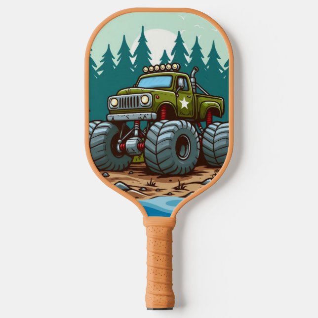 Green Monster Truck in the forest Pickleball Paddle (Front)