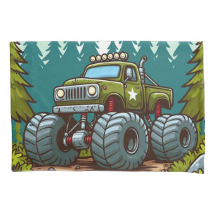 Green Monster Truck in the forest Pillowcase