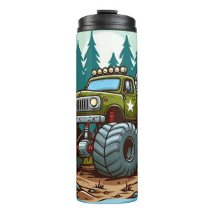 Green Monster Truck in the forest Thermal Tumbler