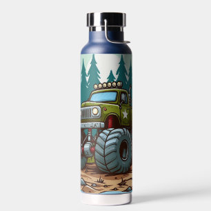 Green Monster Truck in the forest Water Bottle