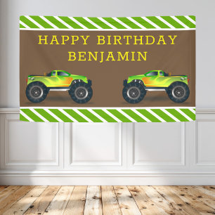 Green Monster Truck Kids Birthday Party Banner