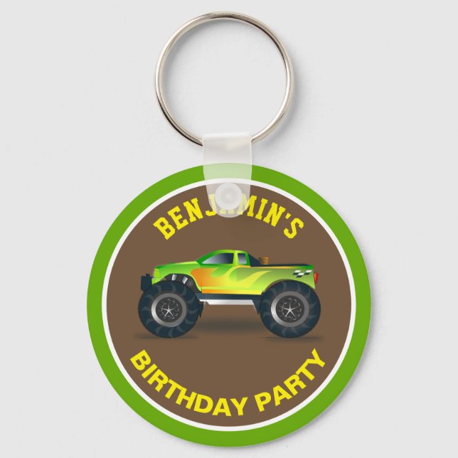 Green Monster Truck Kids Birthday Party Favour Key Ring (Front)