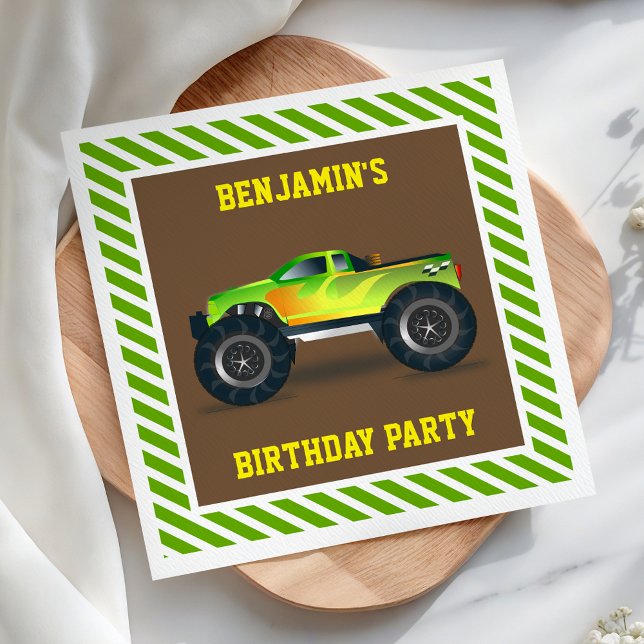 Green Monster Truck Kids Birthday Party Paper Napkin (Creator Uploaded)