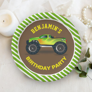 Green Monster Truck Kids Birthday Party Paper Plate