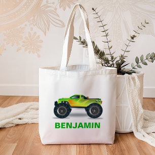 Green Monster Truck Kids Tote Bag