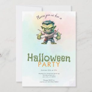 Green Monster Watercolor Green Halloween Party Invitation