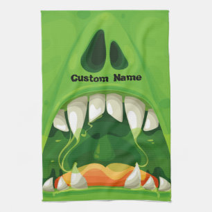 Green Monster with Big Teeth Tea Towel