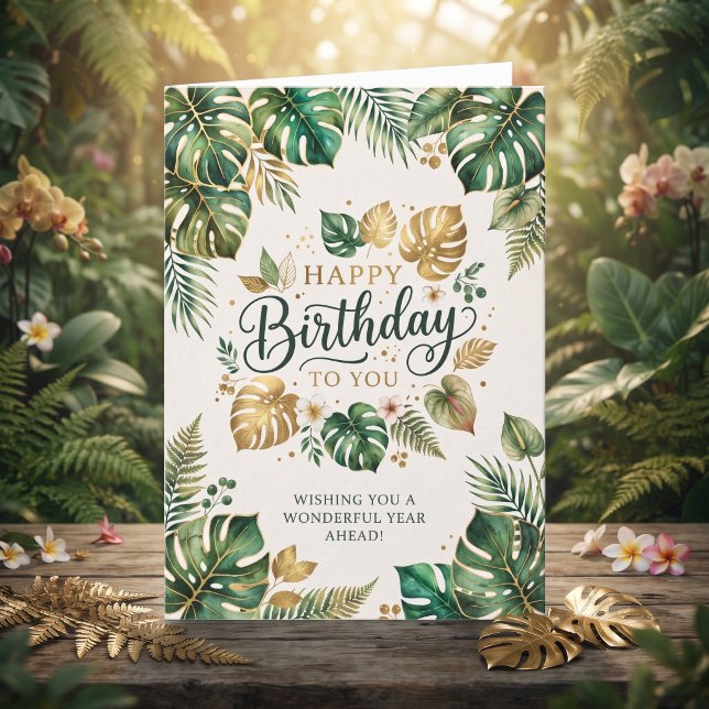 Green Monstera Botanical Birthday Card  (Creator Uploaded)