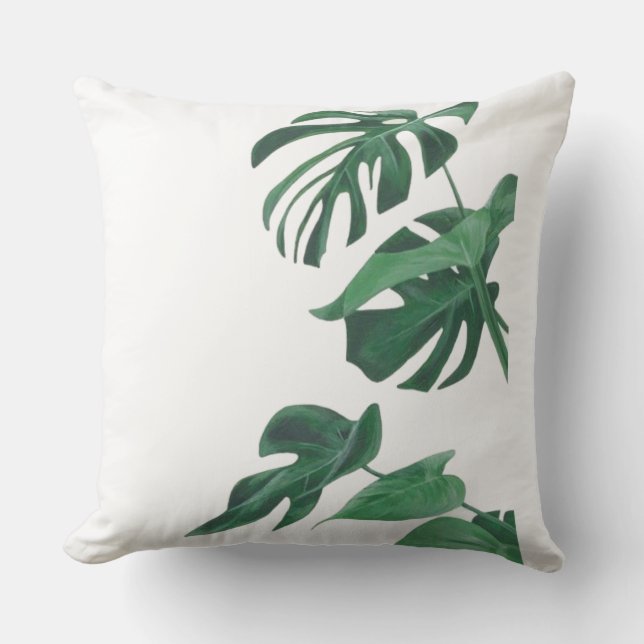  Green Monstera Deliciosa  Leaves Throw Pillow  (Front)