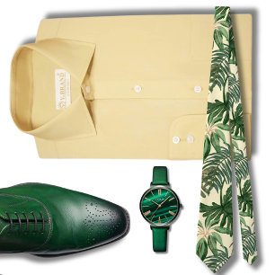 Green Monstera Hawaiian pattern Tie