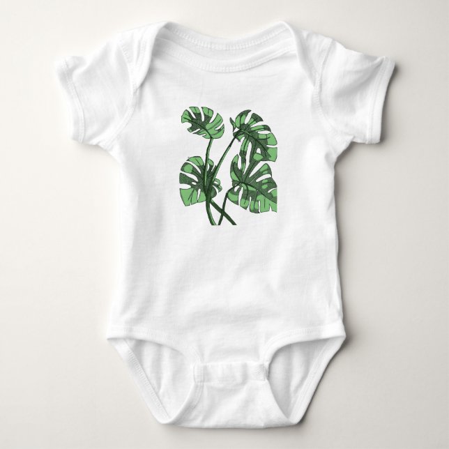 Green Monstera Leaf Baby Bodysuit (Front)