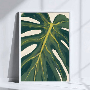 Green Monstera Leaf Botanical Plant Watercolor Poster