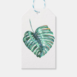 Green monstera leaf palm tropical gift tags