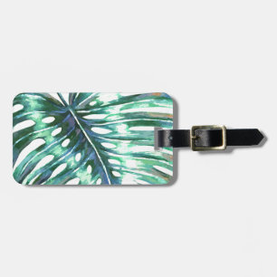 Green monstera leaf palm tropical luggage tag