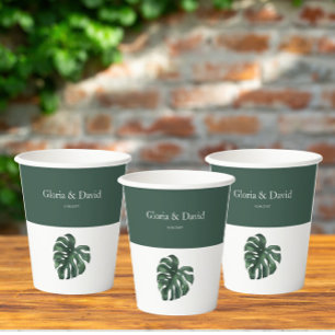 Green Monstera Leaf Paper Cups