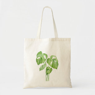 green monstera leaf watercolor  tote bag