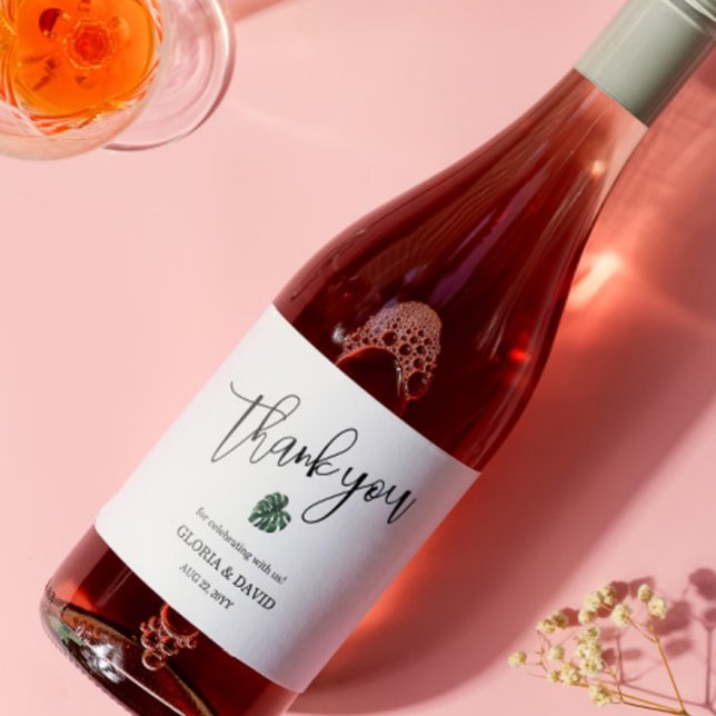Green Monstera Leaf  Wedding  Sparkling Wine Label (Creator Uploaded)