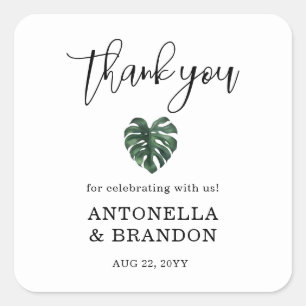 Green Monstera Leaf Wedding Square Sticker