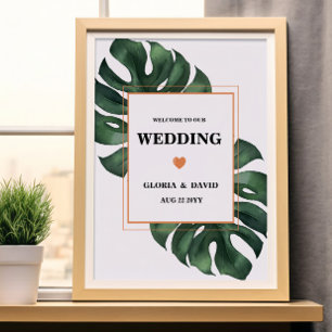 Green Monstera Leaf  Welcome Wedding  Poster