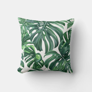 Green monstera leave pattern exotic flora cushion