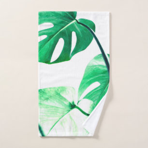 Green Monstera Leaves Bath Towel Set