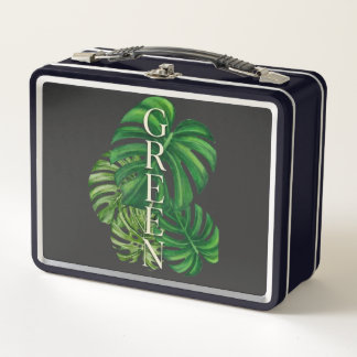 Green Monstera Leaves Metal Lunch Box