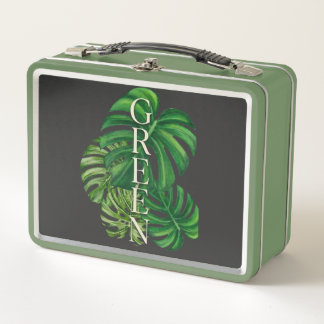Green Monstera Leaves Metal Lunch Box