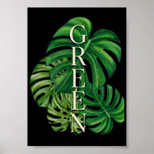 Green Monstera Leaves Poster