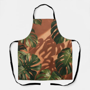 Green Monstera Leaves Terracotta Shadow Apron