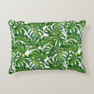 Green Monstera Leaves Tropical Seamless Decorative Cushion