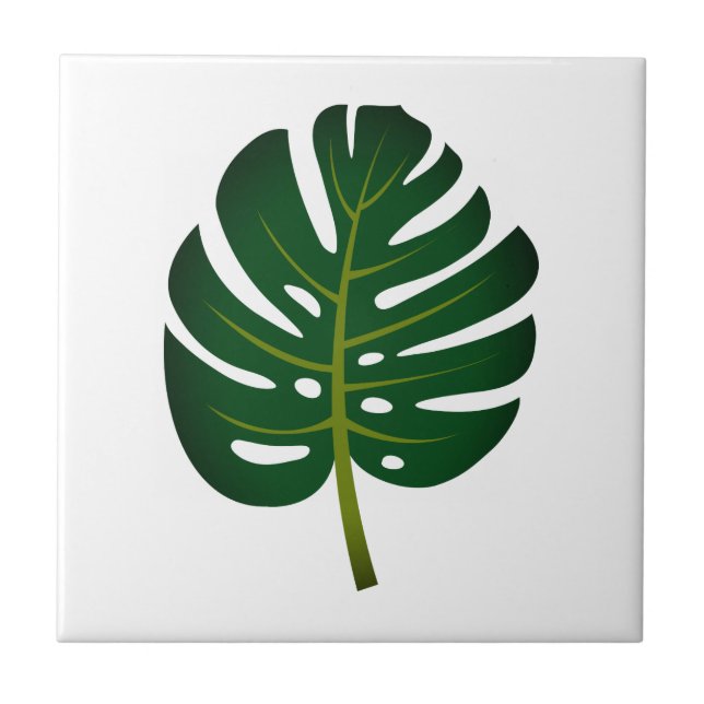Green Monstera palm leaf custom Ceramic Tile (Front)